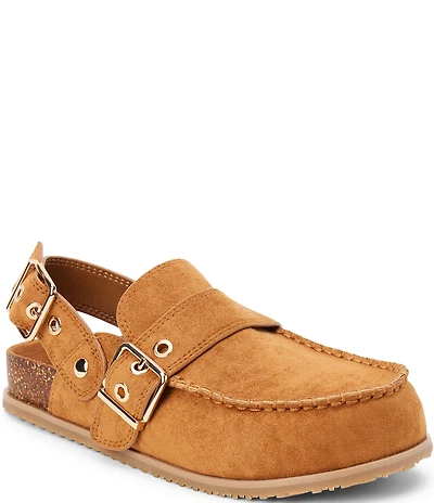Matisse Tyler Sueded Fabric Moc Toe Buckle Hardware Slingback Clogs