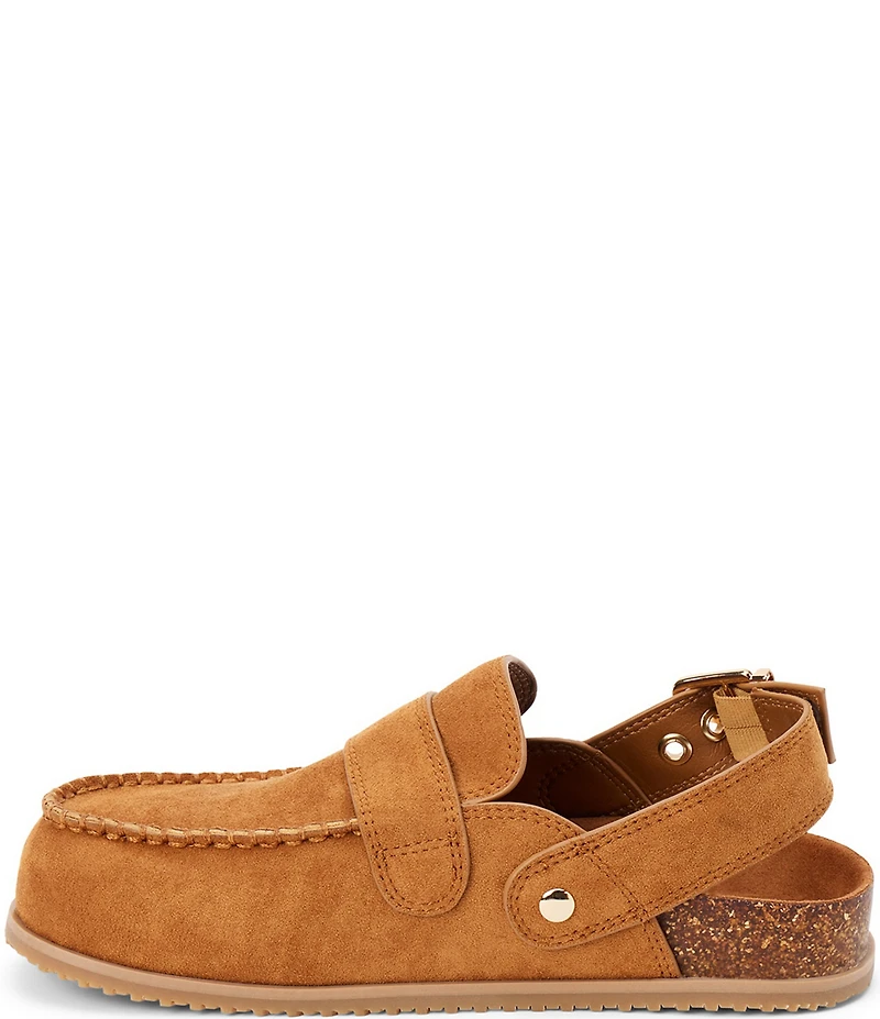 Matisse Tyler Sueded Fabric Moc Toe Buckle Hardware Slingback Clogs