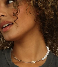 Melinda Maria Samantha Half Pearl Chain Collar Necklace