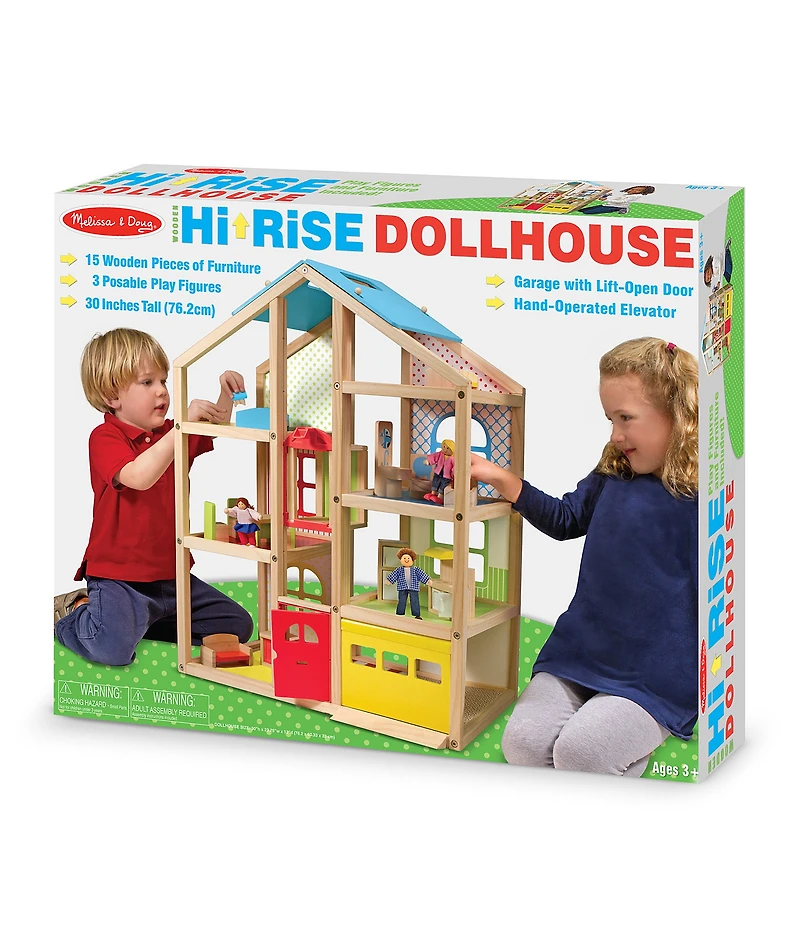 Melissa & Doug Hi-Rise Wooden Dollhouse and Furniture Set