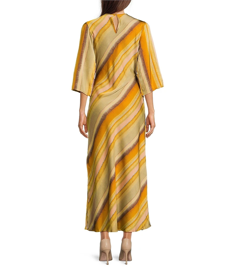 MELLODAY Bias Cut 3/4 Sleeve Side Ring Ruched Maxi Dress