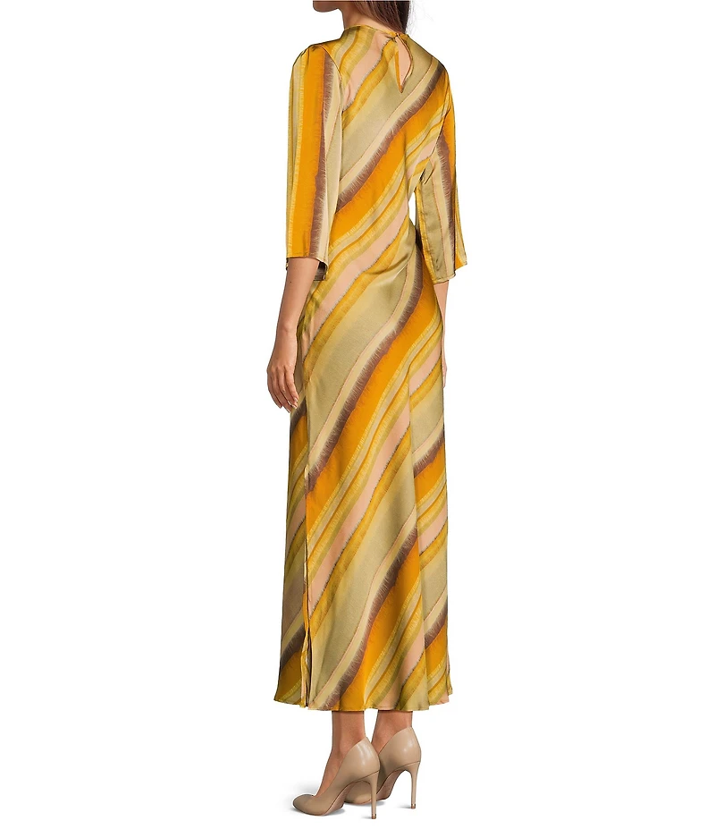 MELLODAY Bias Cut 3/4 Sleeve Side Ring Ruched Maxi Dress