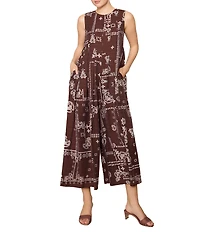 MELLODAY Bandana Print Round Neck Sleeveless Wide Leg Jumpsuit