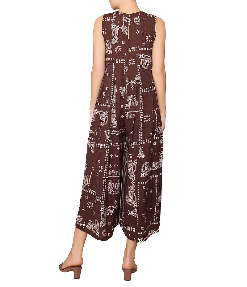 MELLODAY Bandana Print Round Neck Sleeveless Wide Leg Jumpsuit
