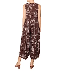 MELLODAY Bandana Print Round Neck Sleeveless Wide Leg Jumpsuit