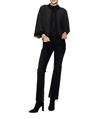 MELLODAY Brushed Heather Knit Scalloped Lace Trim 3/4 Sleeve Cardigan