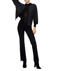 MELLODAY Brushed Heather Knit Scalloped Lace Trim 3/4 Sleeve Cardigan