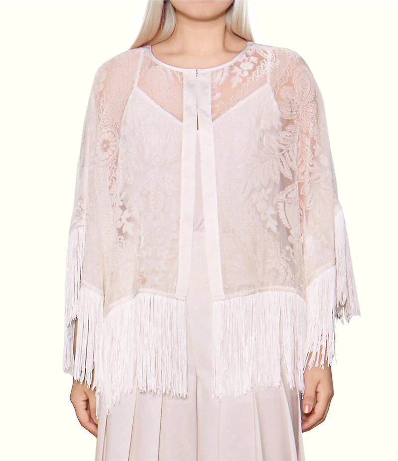 MELLODAY Burnout Semi-Sheer Fringe Poncho Cape