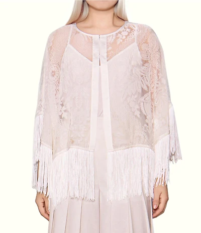 MELLODAY Burnout Semi-Sheer Fringe Poncho Cape