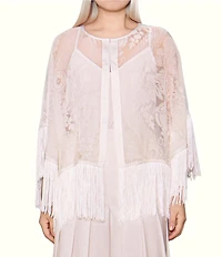 MELLODAY Burnout Semi-Sheer Fringe Poncho Cape