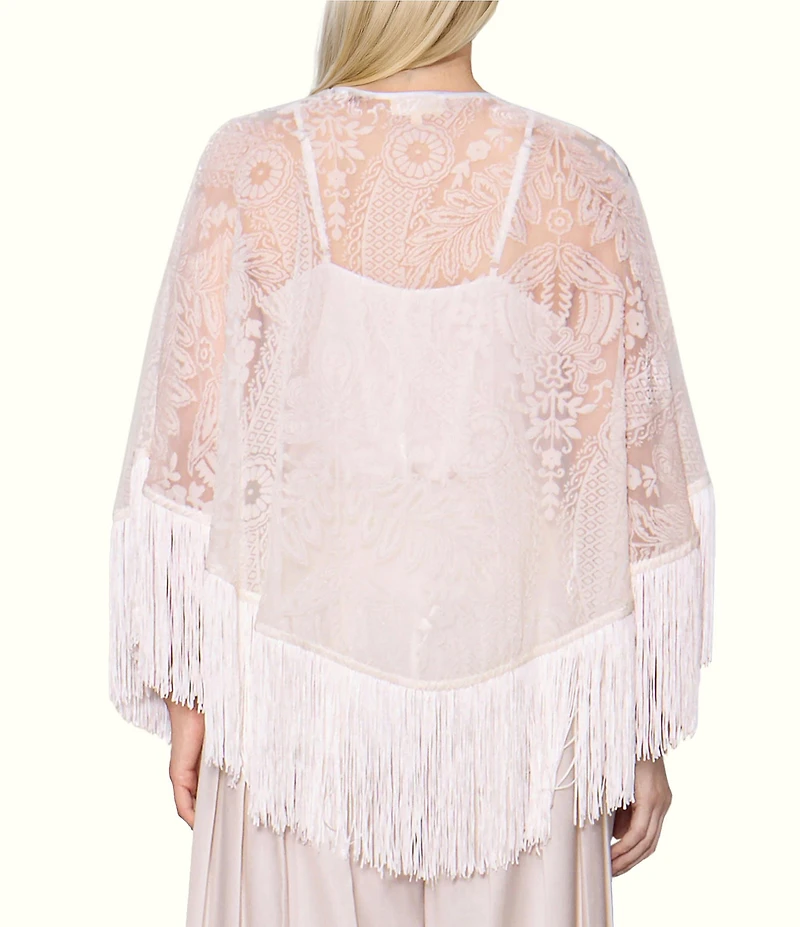 MELLODAY Burnout Semi-Sheer Fringe Poncho Cape