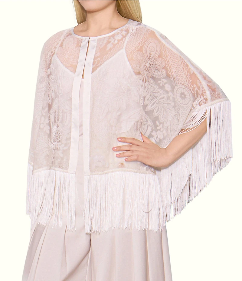 MELLODAY Burnout Semi-Sheer Fringe Poncho Cape