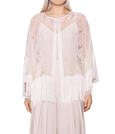 MELLODAY Burnout Semi-Sheer Fringe Poncho Cape