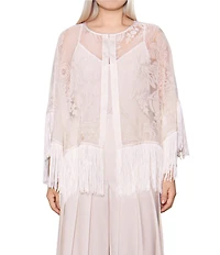 MELLODAY Burnout Semi-Sheer Fringe Poncho Cape