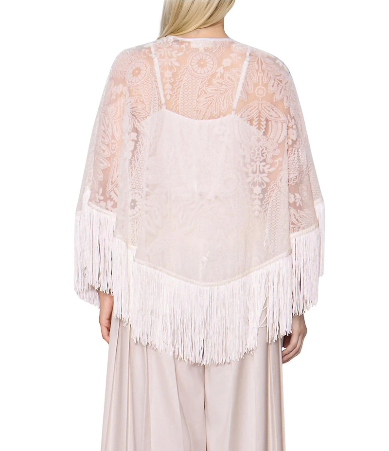 MELLODAY Burnout Semi-Sheer Fringe Poncho Cape
