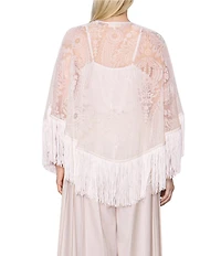 MELLODAY Burnout Semi-Sheer Fringe Poncho Cape