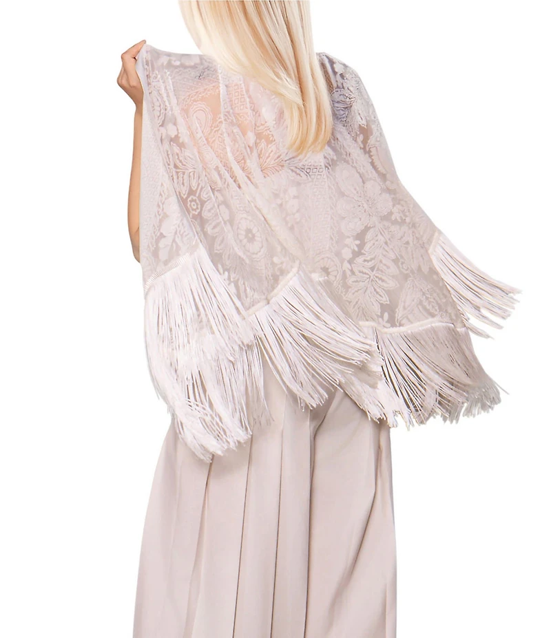 MELLODAY Burnout Semi-Sheer Fringe Poncho Cape