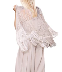 MELLODAY Burnout Semi-Sheer Fringe Poncho Cape