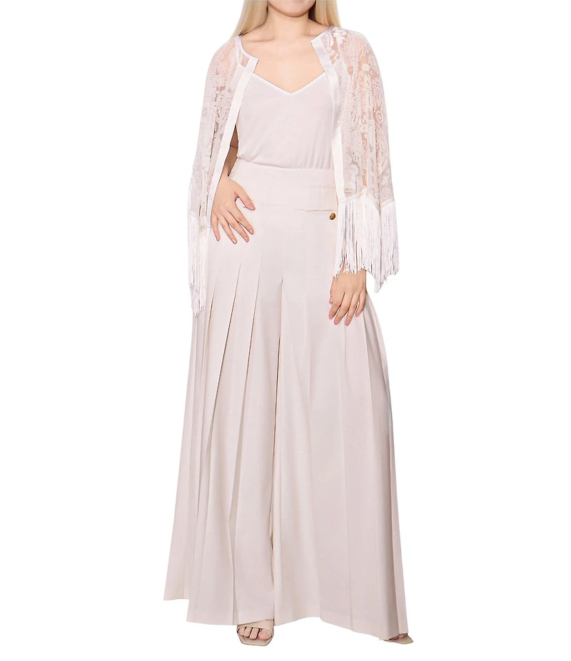 MELLODAY Burnout Semi-Sheer Fringe Poncho Cape