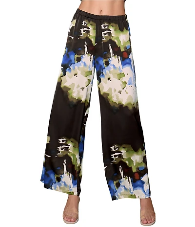 MELLODAY Coordinating Abstract Flowy Wide Leg Satin Pants