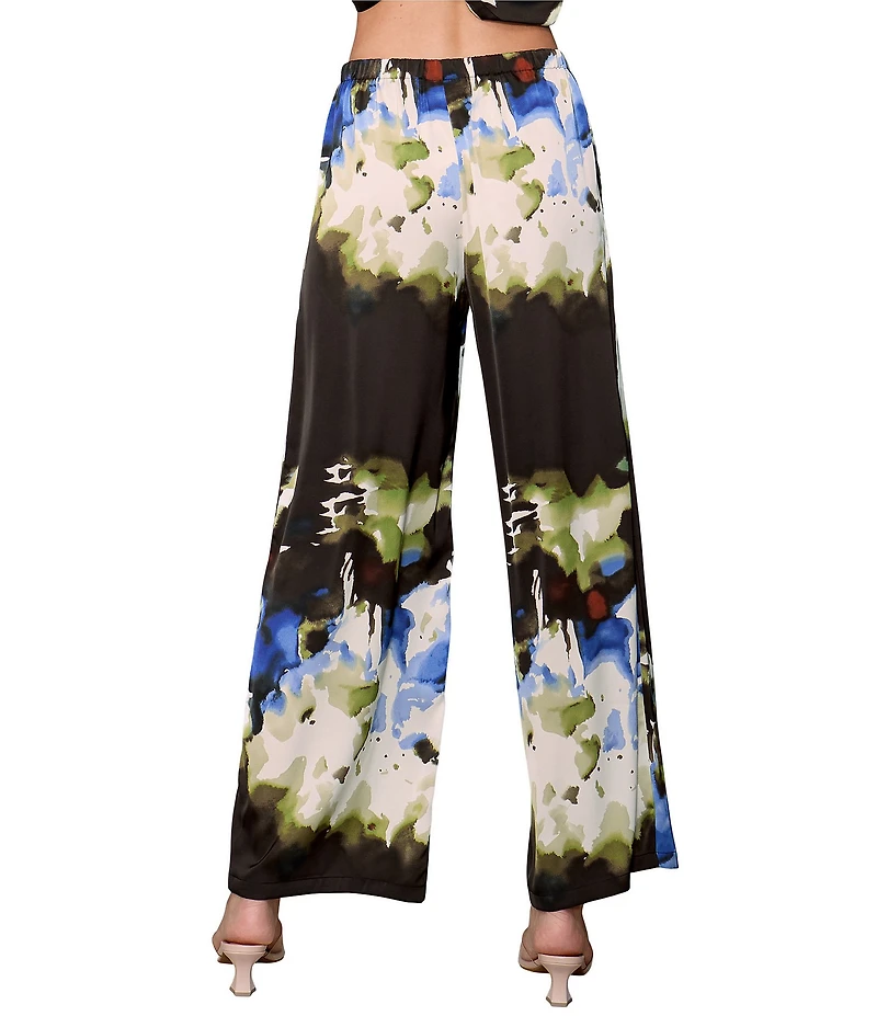 MELLODAY Coordinating Abstract Flowy Wide Leg Satin Pants