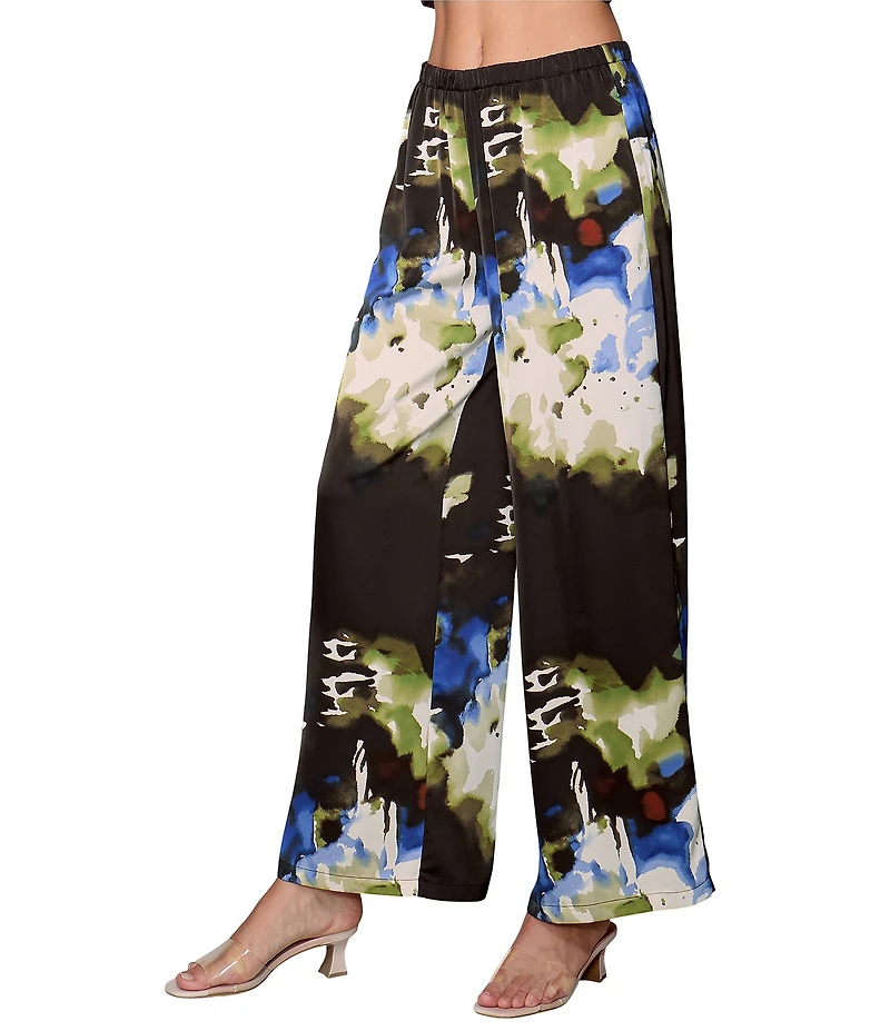 MELLODAY Coordinating Abstract Flowy Wide Leg Satin Pants