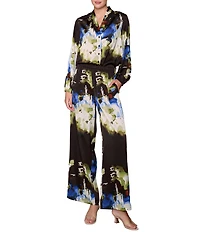 MELLODAY Coordinating Abstract Flowy Wide Leg Satin Pants