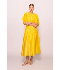 Melloday Coordinating Faux Silk Ruched Elbow Sleeve Bubble Hem Top