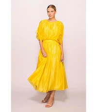 Melloday Coordinating Faux Silk Ruched Elbow Sleeve Bubble Hem Top