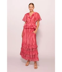 MELLODAY Coordinating Faux Silk Ruffle Tiered A-Line Maxi Skirt