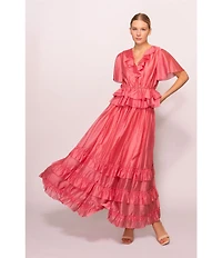 MELLODAY Coordinating Faux Silk Ruffle Tiered A-Line Maxi Skirt