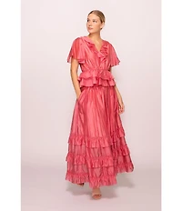 MELLODAY Coordinating Faux Silk Ruffle Tiered A-Line Maxi Skirt