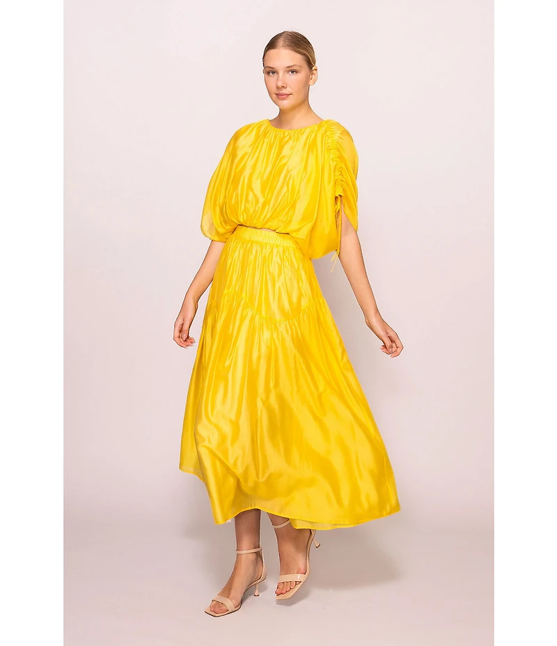 Melloday Coordinating Faux Silk Tiered A -Line Maxi Skirt