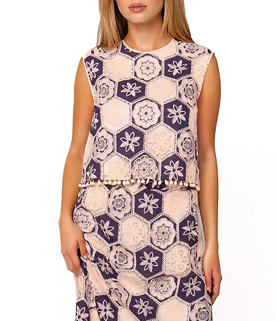 MELLODAY Coordinating Floral Crochet Lace Crew Neck Sleeveless Top