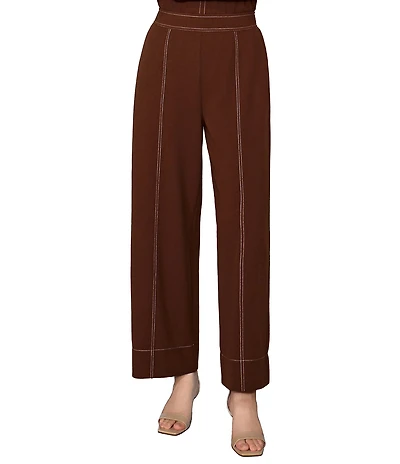 MELLODAY Coordinating Knit Crepe With Topstitch Straight Leg Crop Length Pants