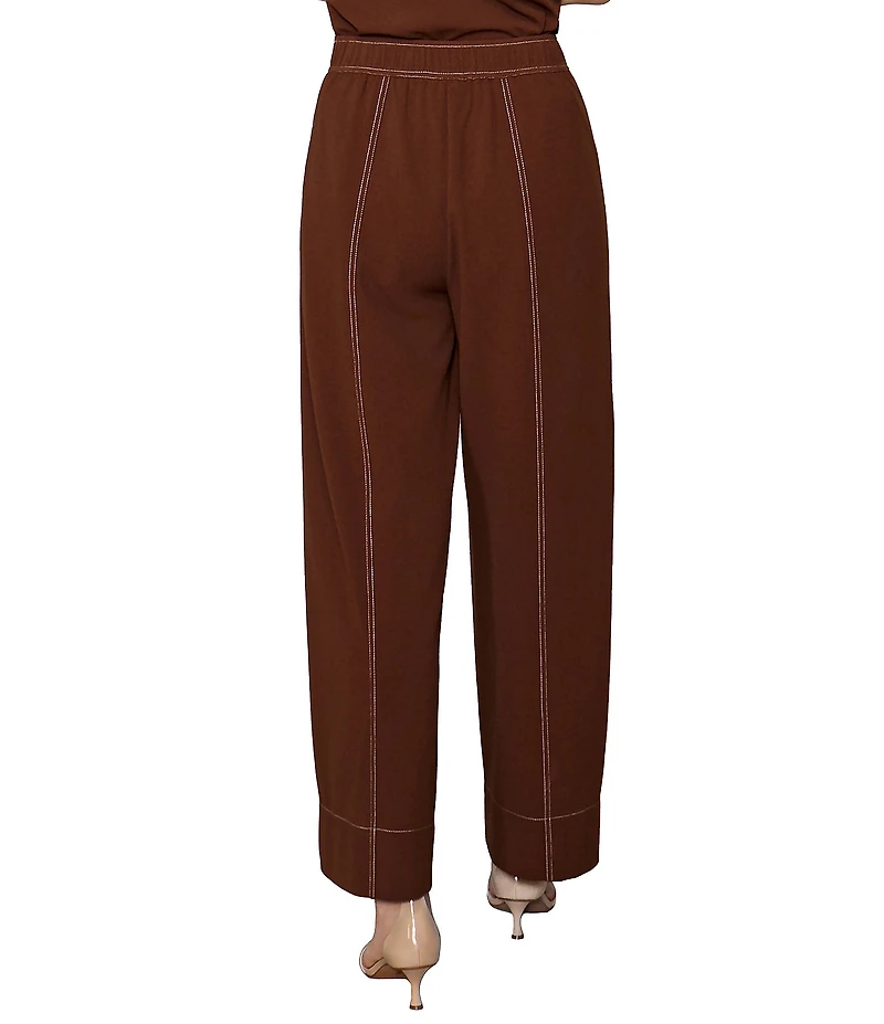 MELLODAY Coordinating Knit Crepe With Topstitch Straight Leg Crop Length Pants