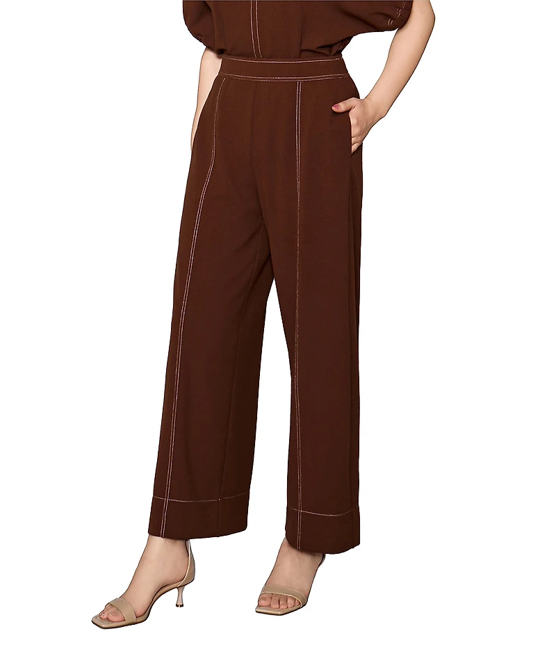 MELLODAY Coordinating Knit Crepe With Topstitch Straight Leg Crop Length Pants