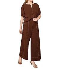 MELLODAY Coordinating Knit Crepe With Topstitch Straight Leg Crop Length Pants