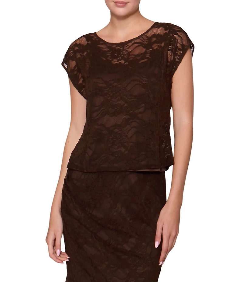 MELLODAY Coordinating Lace Round Neck Cap Sleeve Top