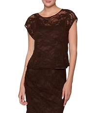 MELLODAY Coordinating Lace Round Neck Cap Sleeve Top