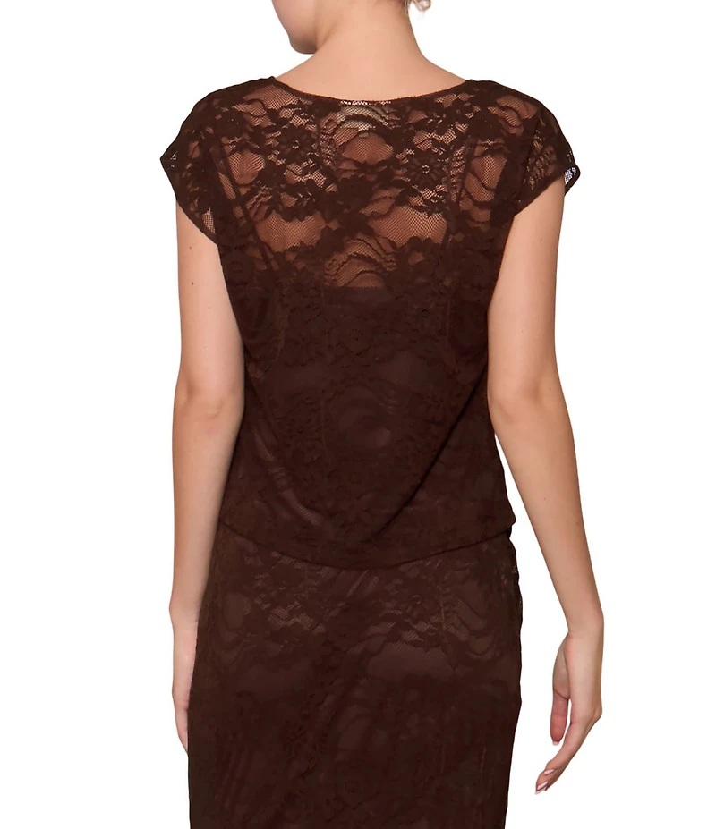 MELLODAY Coordinating Lace Round Neck Cap Sleeve Top