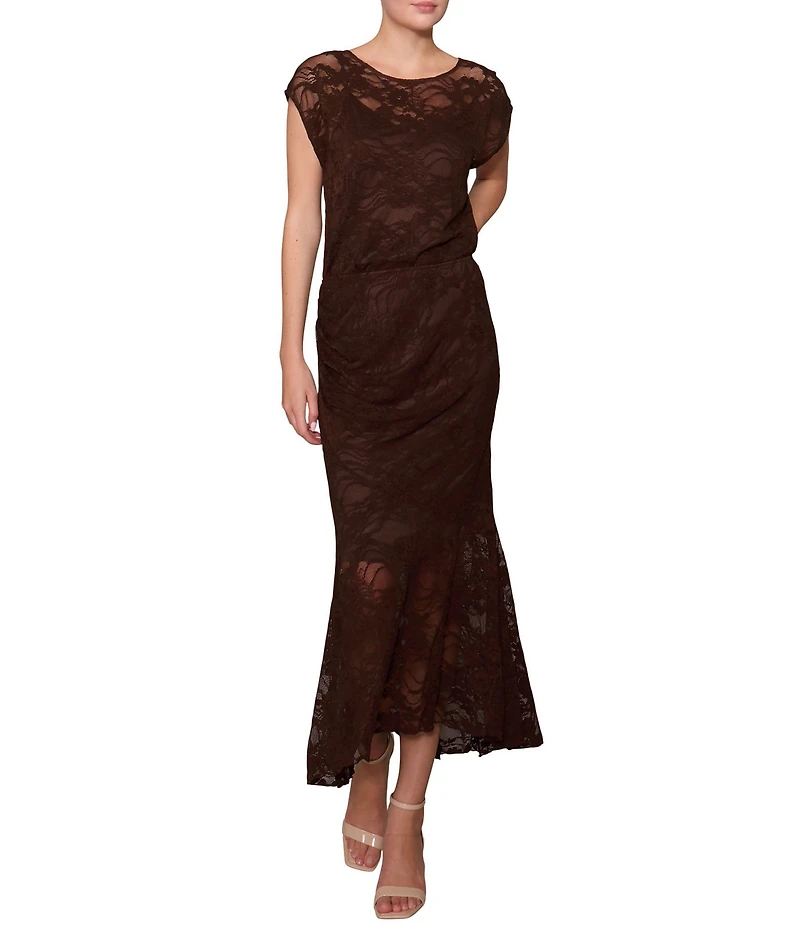 MELLODAY Coordinating Lace Round Neck Cap Sleeve Top