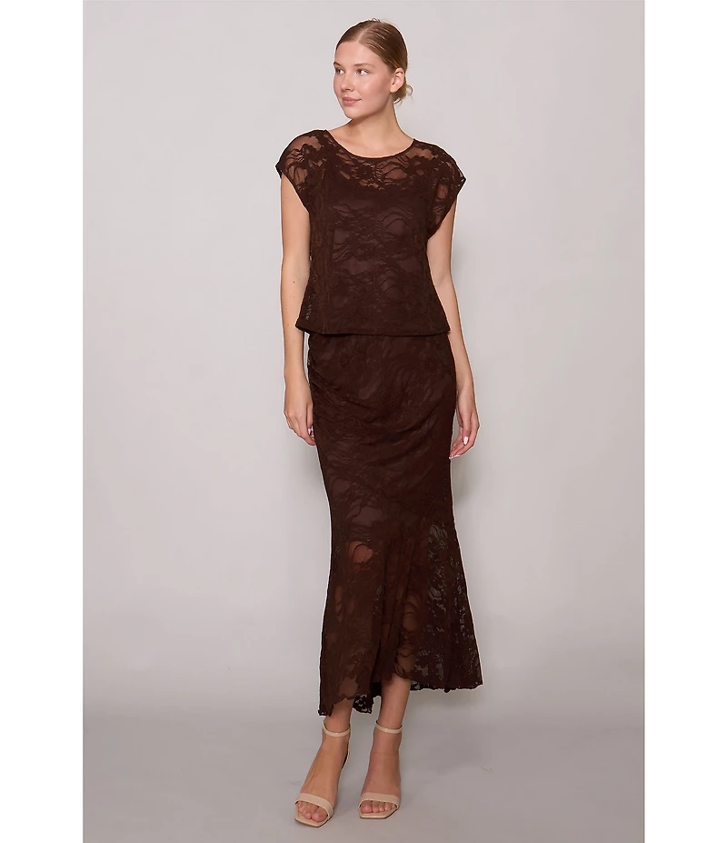 MELLODAY Coordinating Lace Round Neck Cap Sleeve Top