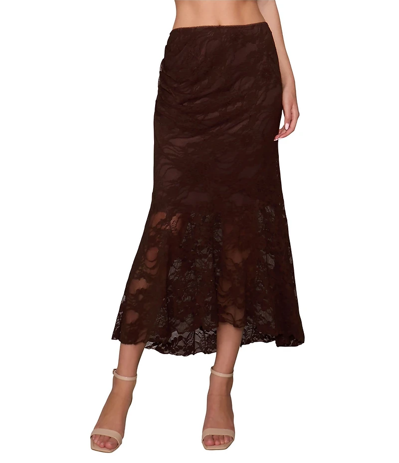 MELLODAY Coordinating Lace Side Ruching Midi Skirt