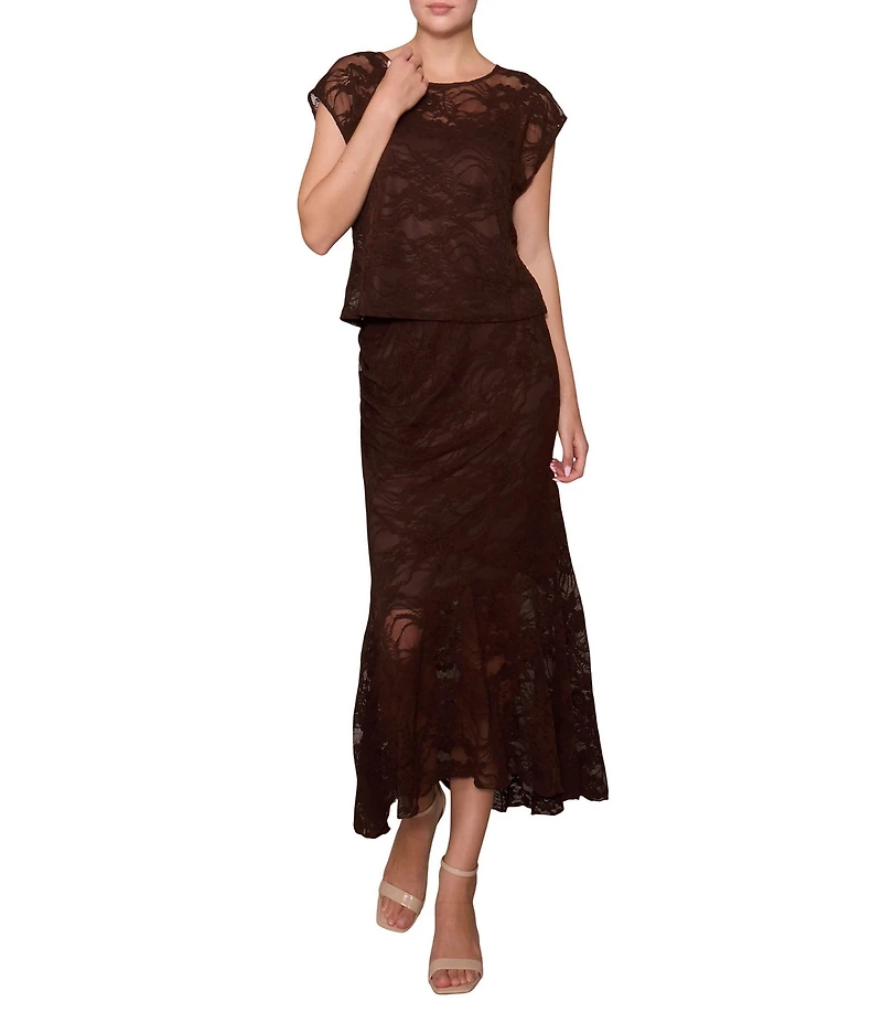 MELLODAY Coordinating Lace Side Ruching Midi Skirt