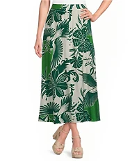 Melloday Coordinating Leaf Print A-Line Maxi Skirt