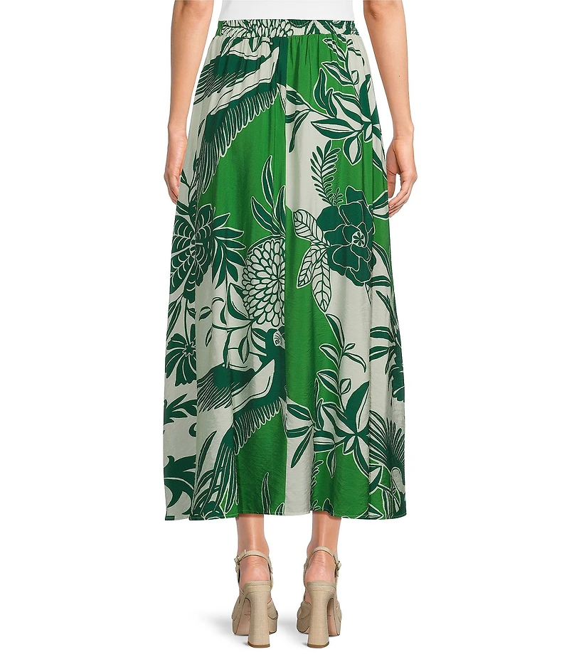Melloday Coordinating Leaf Print A-Line Maxi Skirt