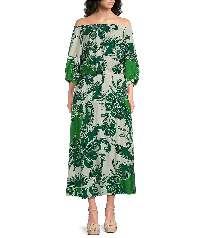 Melloday Coordinating Leaf Print A-Line Maxi Skirt