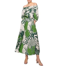 Melloday Coordinating Leaf Print A-Line Maxi Skirt