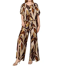 MELLODAY Coordinating Leaf Print Wide Leg Wrap Pants